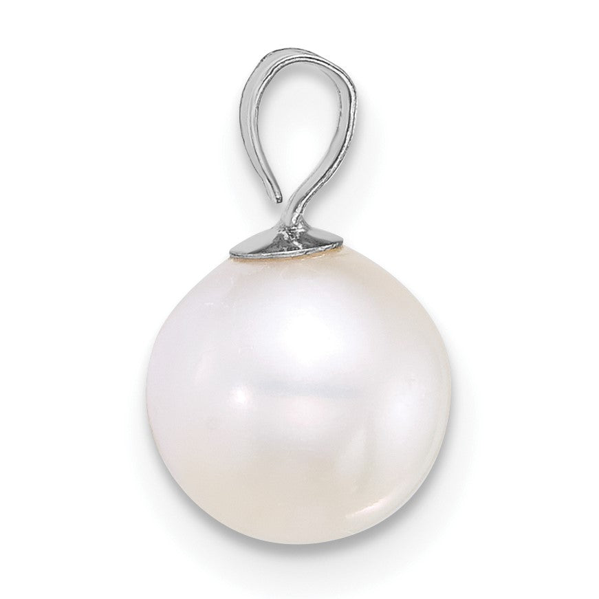 14k White Gold Polished 7-8mm Round White Freshwater Cultured Pearl Pendant