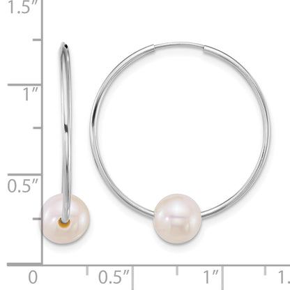 14k White Gold Polished 6-7mm Semi-Round White Freshwater Cultured Pearl Endless Hoop Earrings