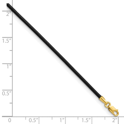 14k Yellow Clasp 1.5mm 18 inch Black Leather Cord Necklace