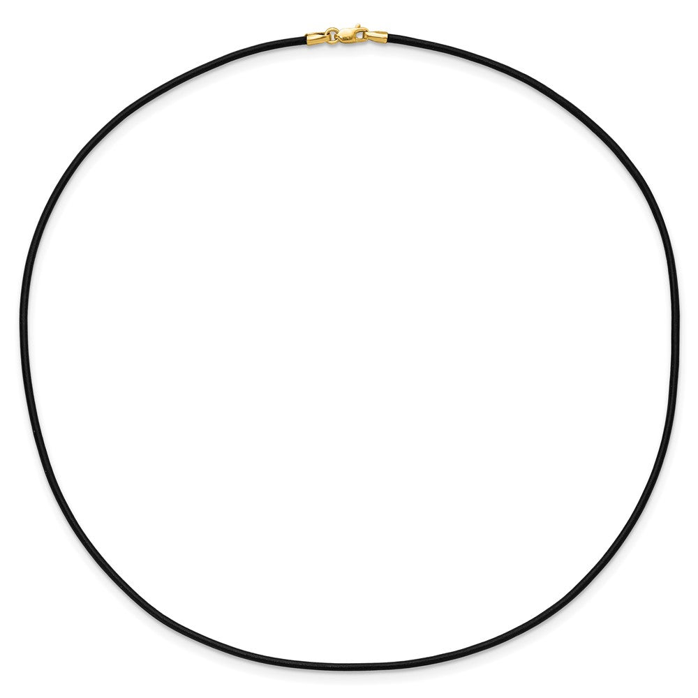 14k 1.5mm 16in Black Leather Cord Necklace