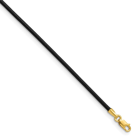 14k 1.5mm 18in Black Leather Cord Necklace