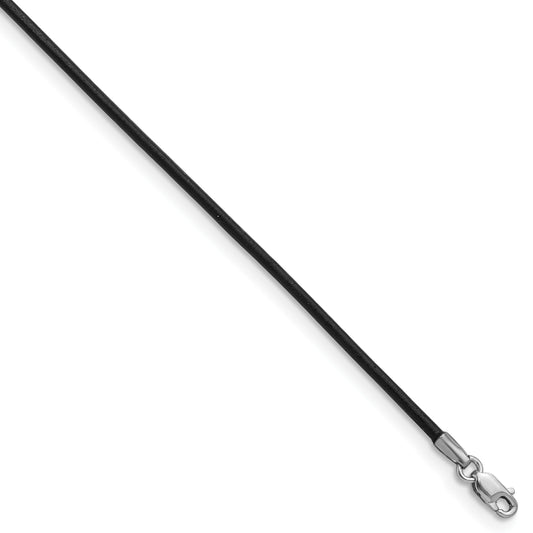 14k White Gold Clasp 1.5mm 18 inch Black Leather Cord Necklace