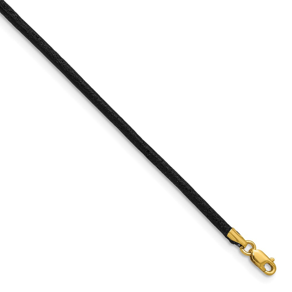 14k 2mm 18in Black Leather Cord Necklace