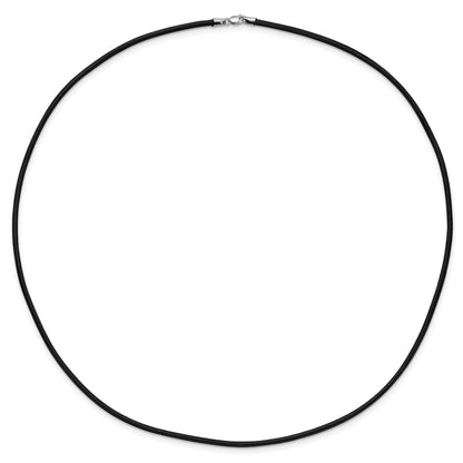 14k White Gold Clasp 2mm 20 inch Black Leather Cord Necklace