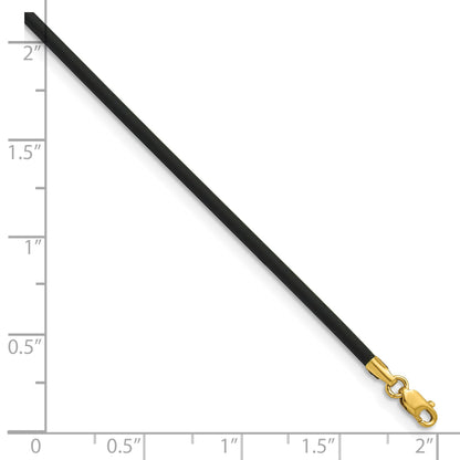 14k Yellow Clasp 2mm 18 inch Black Rubber Cord Necklace