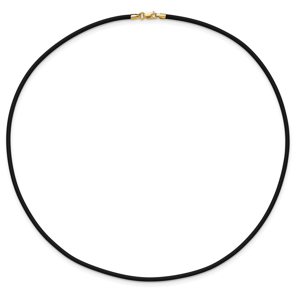 14k 2mm 16in with Yellow Clasp Black Rubber Cord Necklace