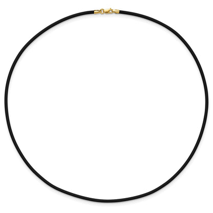 14k 2mm 16in with Yellow Clasp Black Rubber Cord Necklace