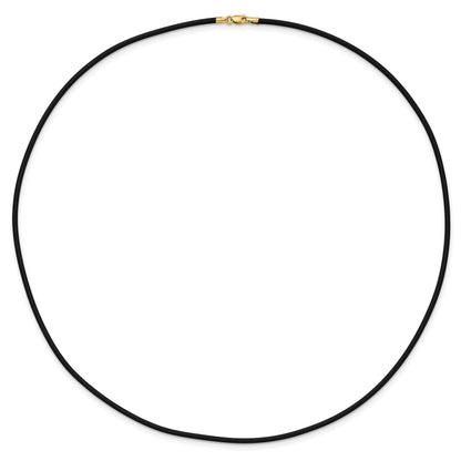 14k Yellow Clasp 2mm 20 inch Black Rubber Cord Necklace