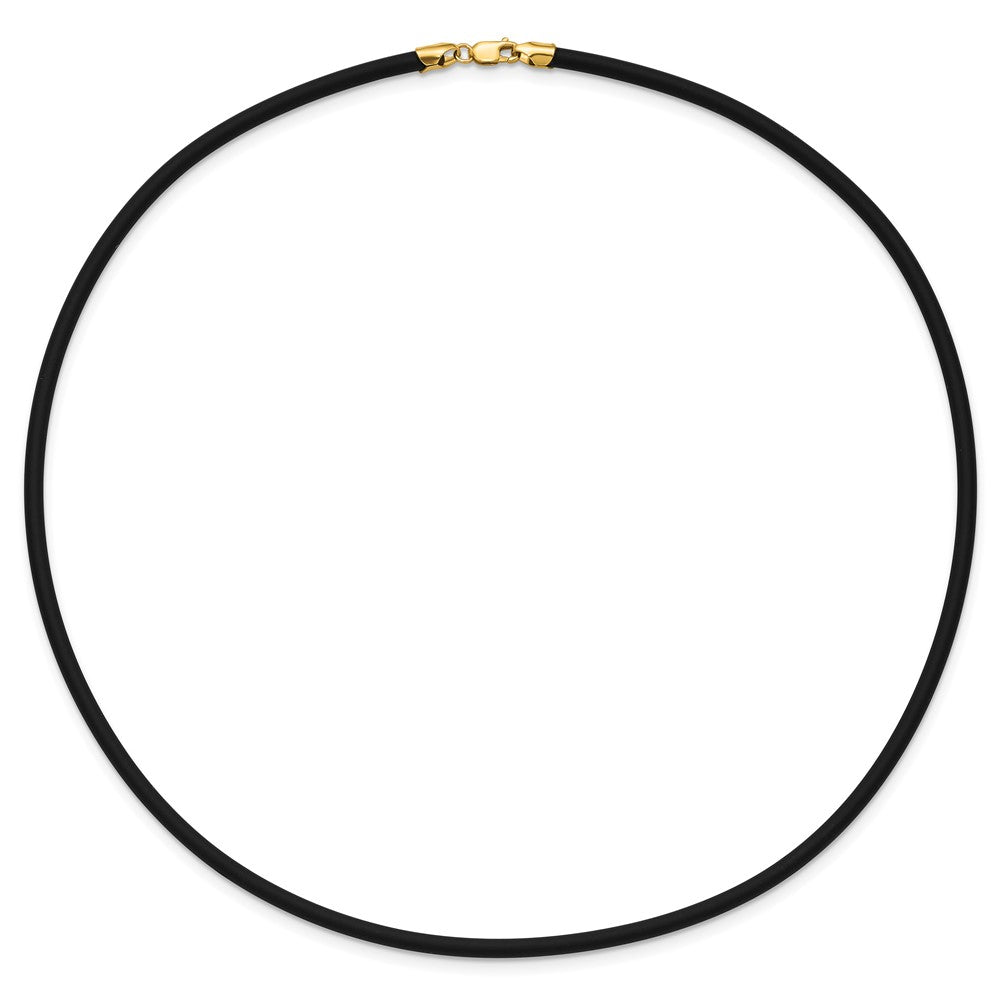 14k 3mm 18in with Yellow Clasp Black Rubber Cord Necklace