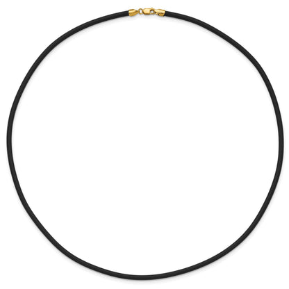 14k Yellow Clasp 3mm 20 inch Black Rubber Cord Necklace