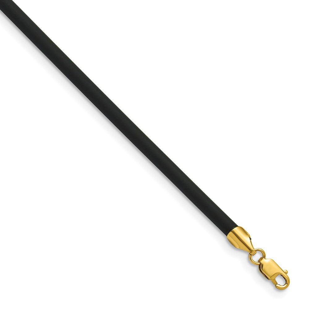 14k 3mm 18in with Yellow Clasp Black Rubber Cord Necklace