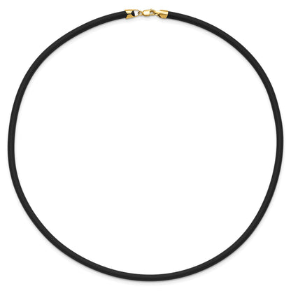 14k Yellow Clasp 4mm 20 inch Black Rubber Cord Necklace