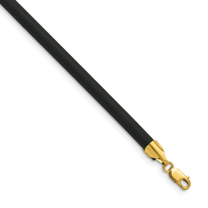 14k Yellow Clasp 4mm 16 inch Black Rubber Cord Necklace