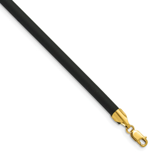 14k Yellow Clasp 4mm 18 inch Black Rubber Cord Necklace