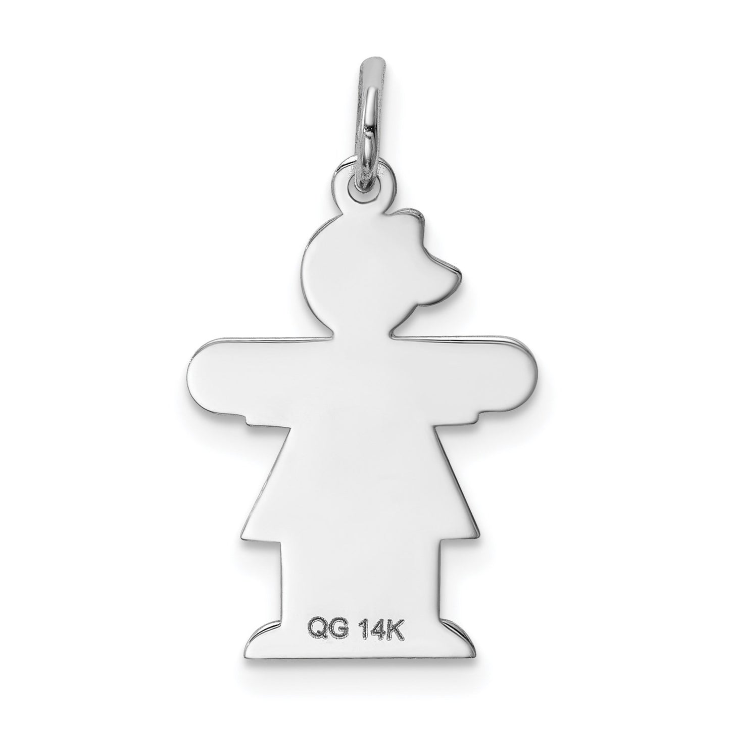 14k White Gold The Kids Small Girl with Bow Engravable Hugs Charm