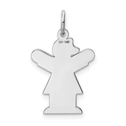 14k White Gold The Kids Small Girl with Bow Engravable Love Charm