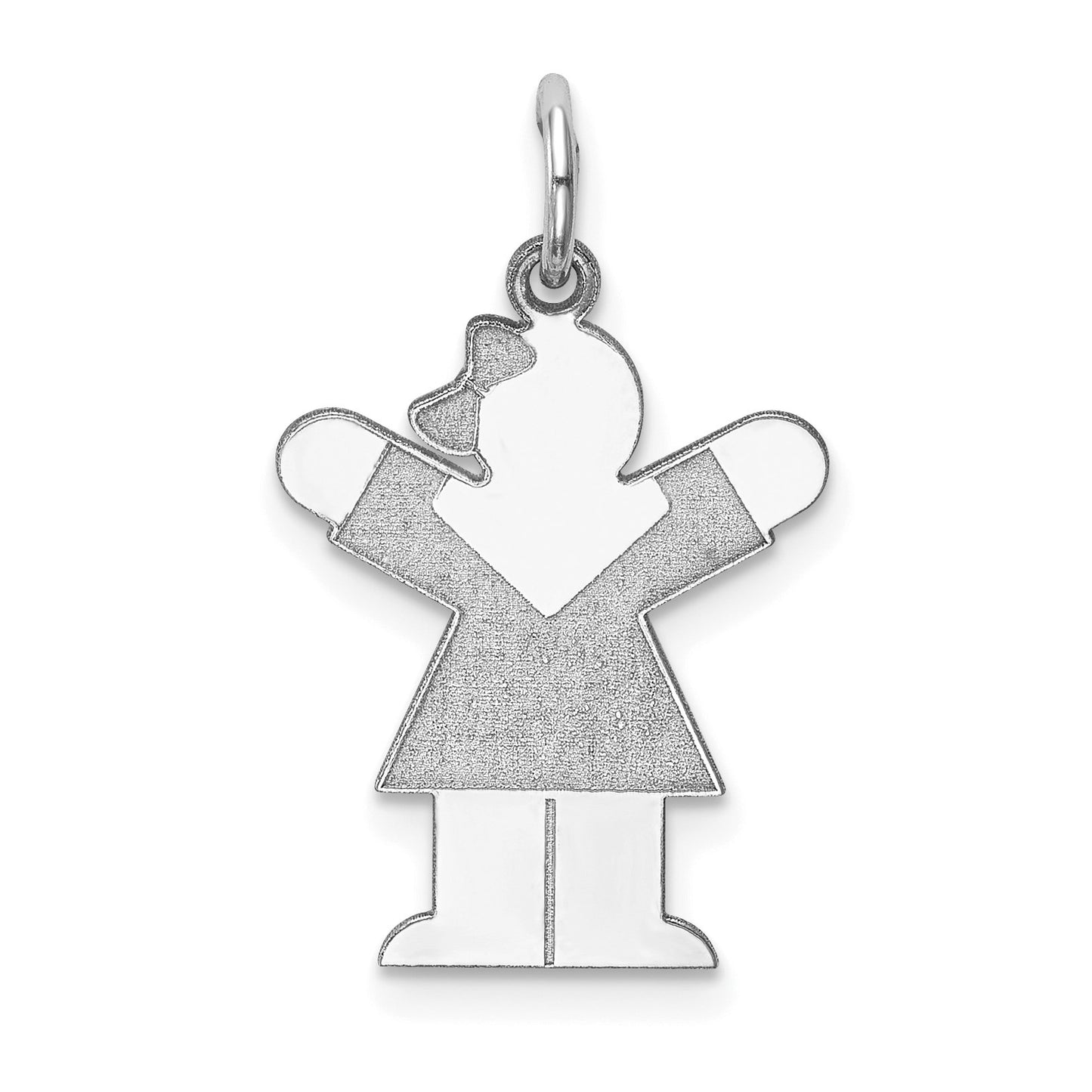 14k White Gold The Kids Small Girl with Bow Engravable Love Charm