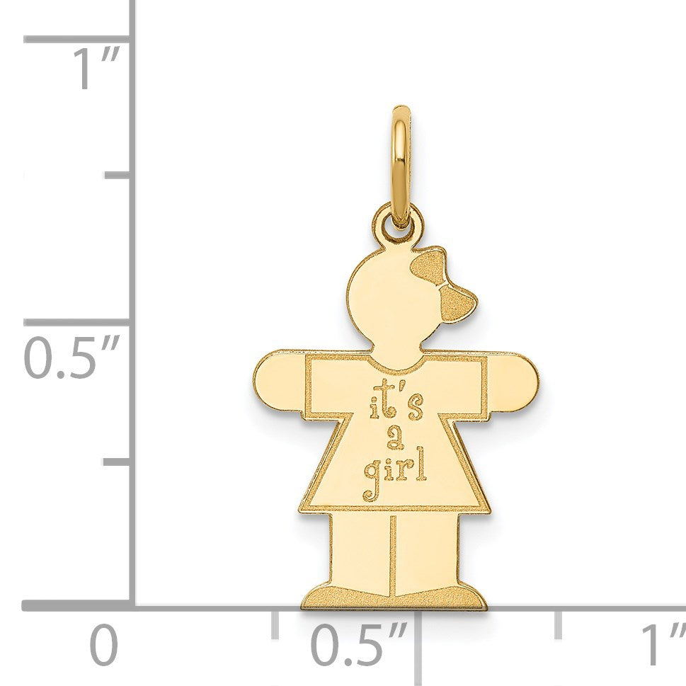 14k The Kids Small It's a Girl Engravable Hugs Charm