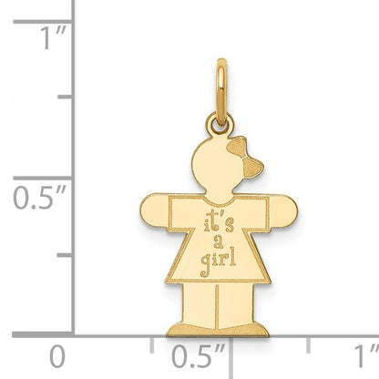 14k The Kids Small It's a Girl Engravable Hugs Charm