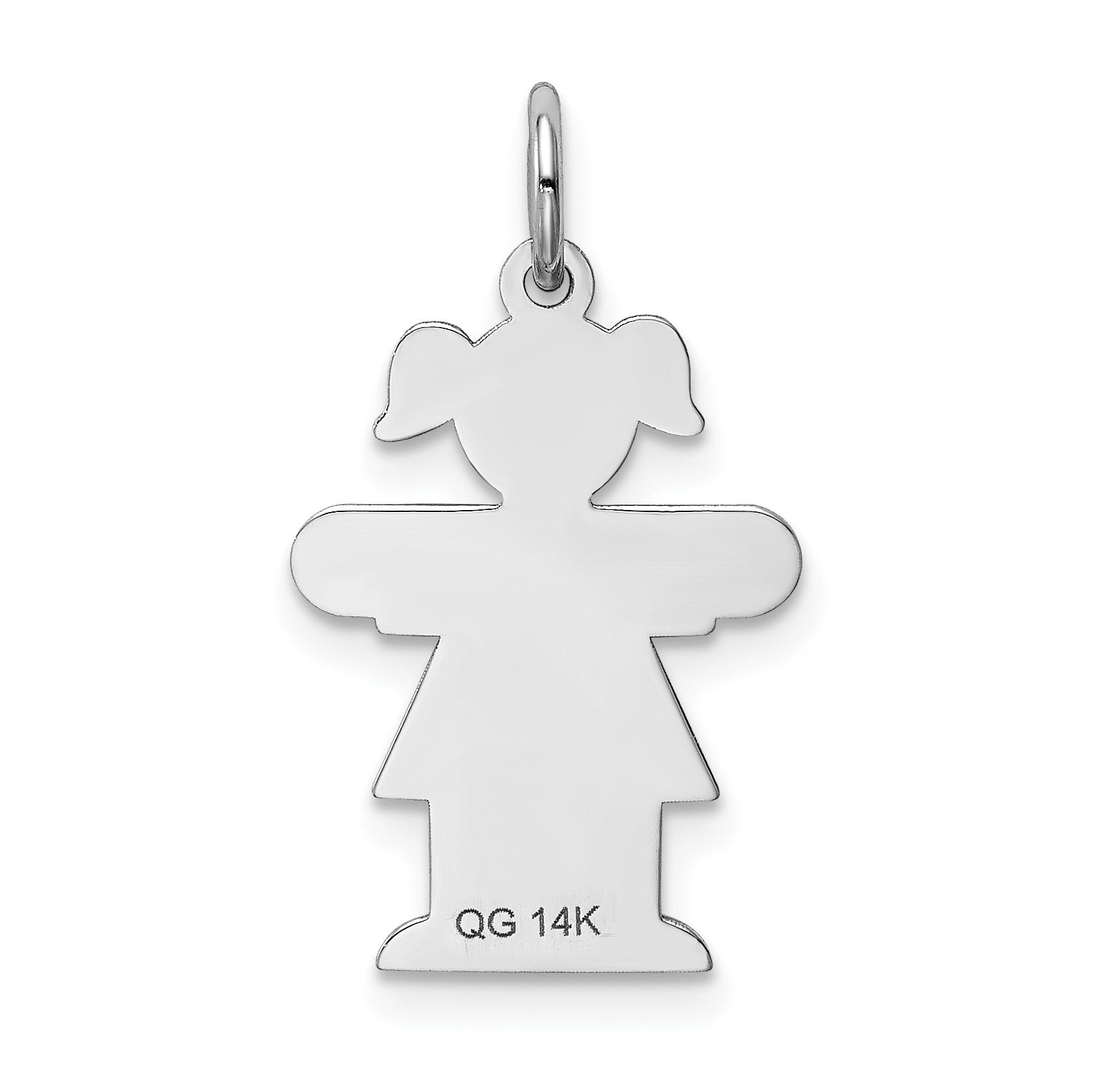 14k White Gold The Kids Small Girl with Ponytails Engravable Hugs Charm