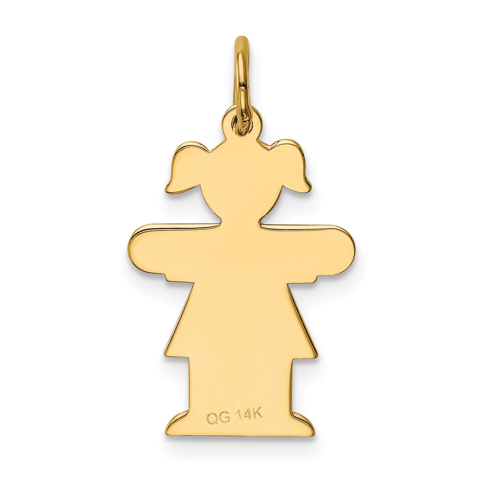 14k The Kids Small Girl with Ponytails Engravable Hugs Charm