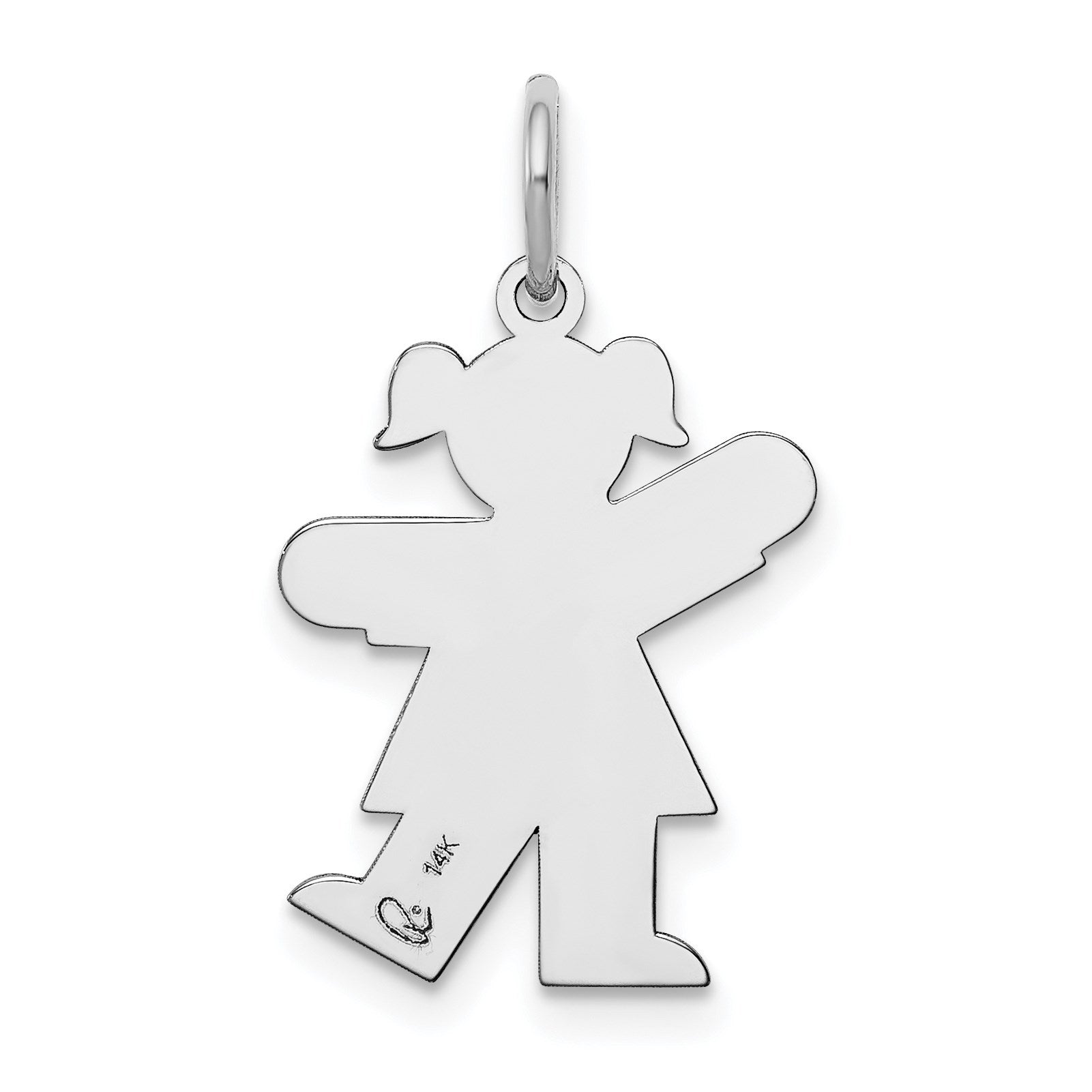 14k White Gold The Kids Small Girl with Ponytails Engravable Kiss Charm