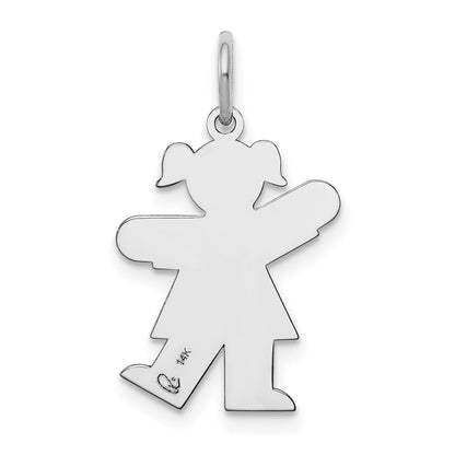 14k White Gold The Kids Small Girl with Ponytails Engravable Kiss Charm