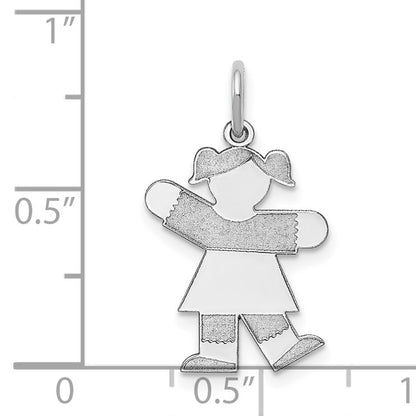 14k White Gold The Kids Small Girl with Ponytails Engravable Kiss Charm
