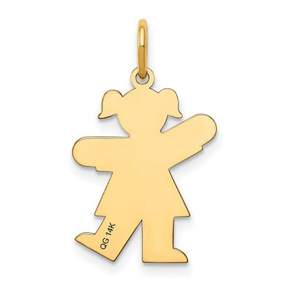 14k The Kids Small Girl with Ponytails Engravable Kiss Charm