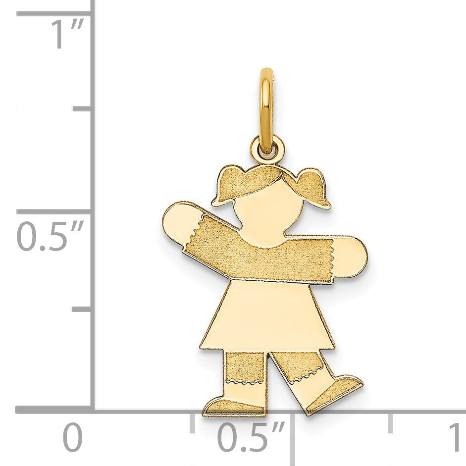 14k The Kids Small Girl with Ponytails Engravable Kiss Charm