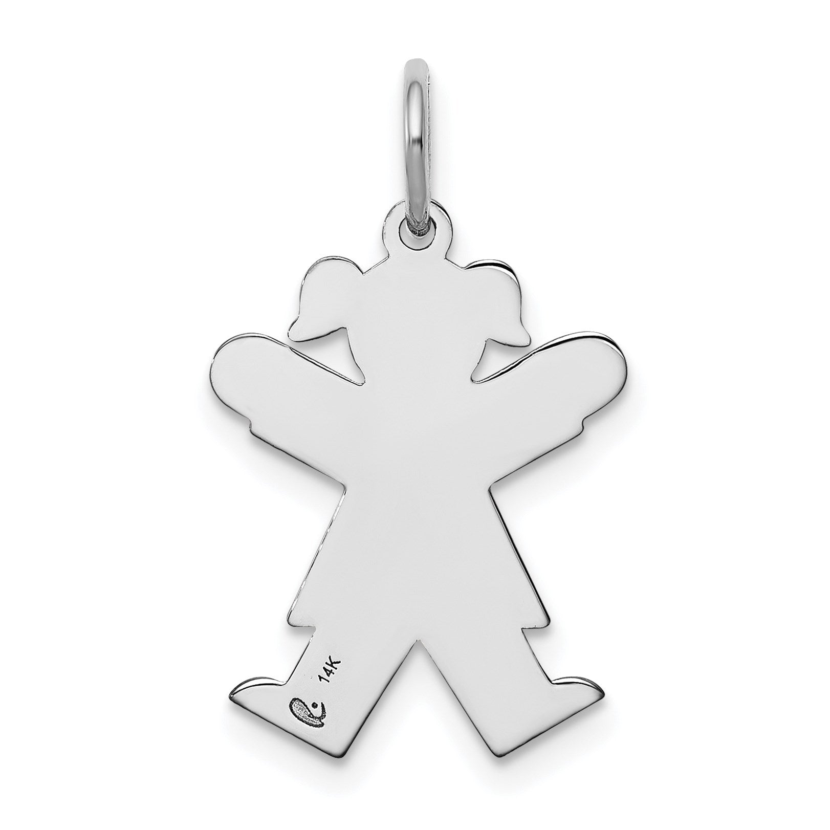 14k White Gold The Kids Small Girl with Ponytails Engravable Joy Charm