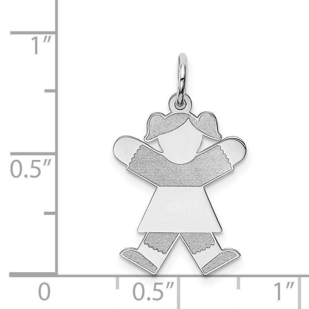 14k White Gold The Kids Small Girl with Ponytails Engravable Joy Charm