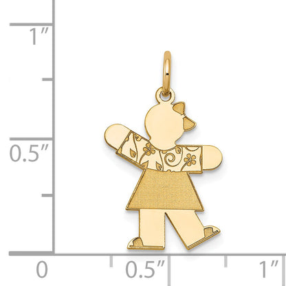 14k The Kids Small Floral Dress Girl Engravable Kiss Charm