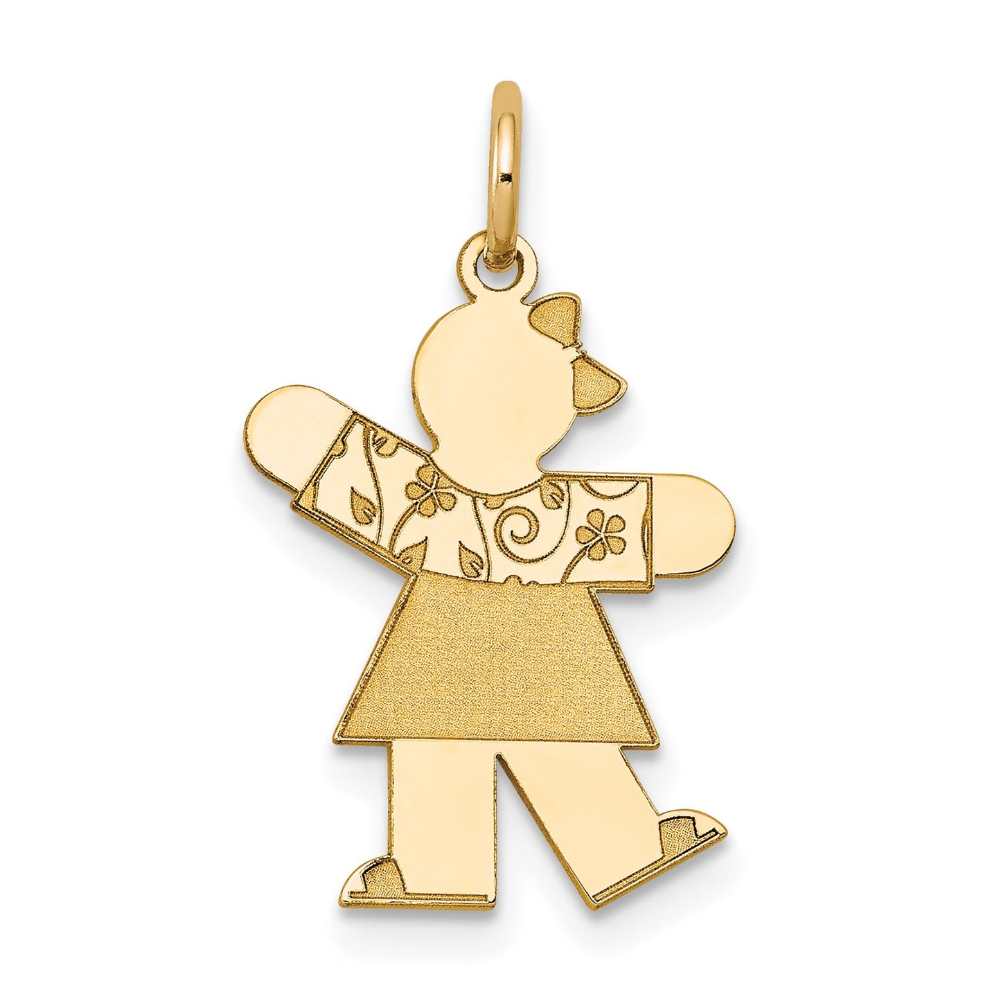 14k The Kids Small Floral Dress Girl Engravable Kiss Charm