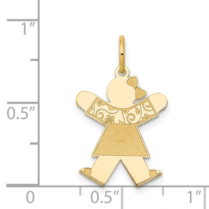 14k The Kids Small Floral Dress Girl Engravable Joy Charm