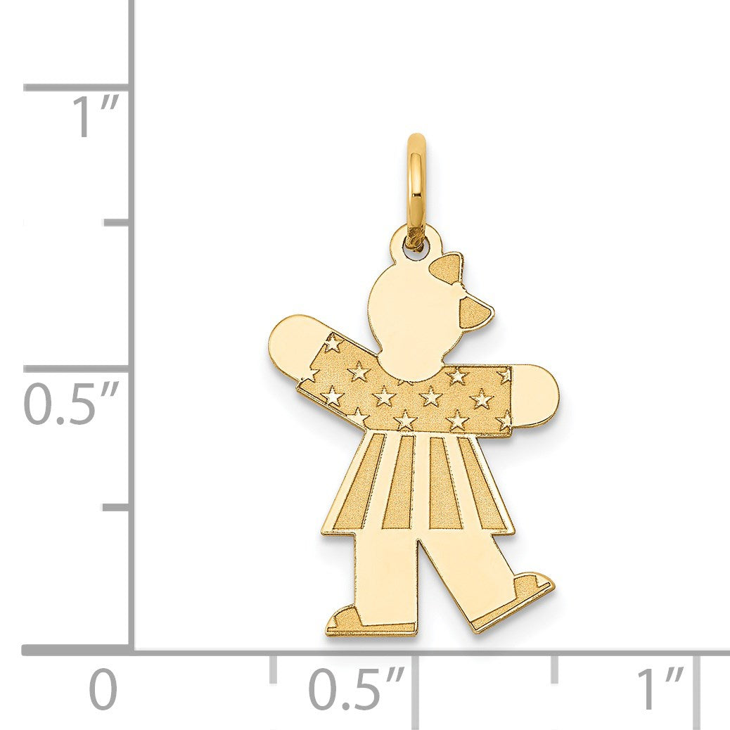 14k The Kids Small Stars and Stripes Girl Engravable Kiss Charm