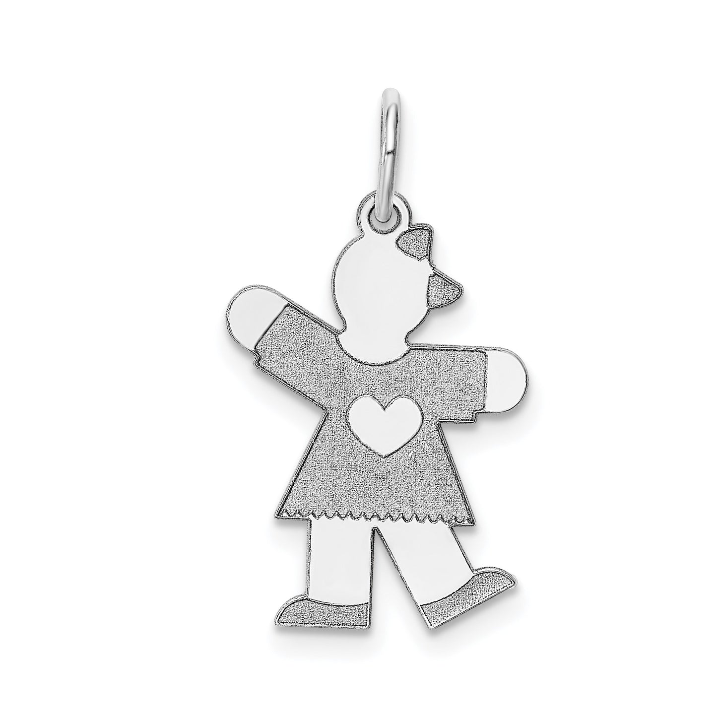 14k White Gold The Kids Small Heart Dress Girl Engravable Kiss Charm