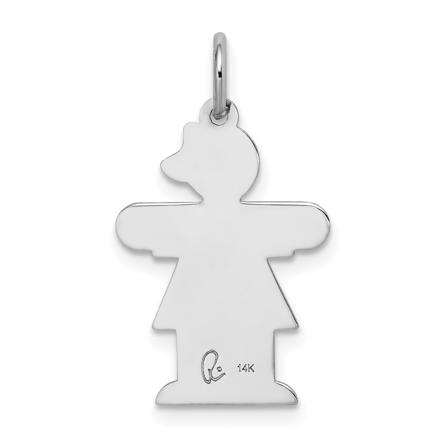 14k White Gold The Kids Small Heart Dress Girl Engravable Hugs Charm