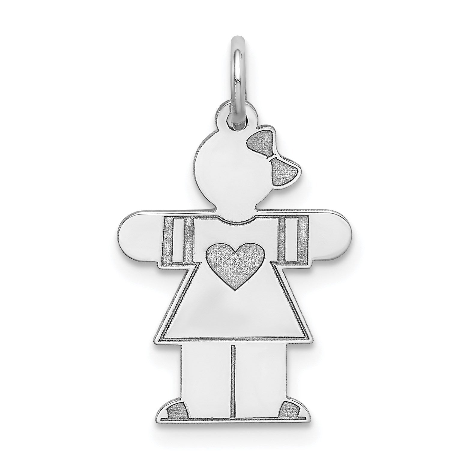 14k White Gold The Kids Small Heart Dress Girl Engravable Hugs Charm