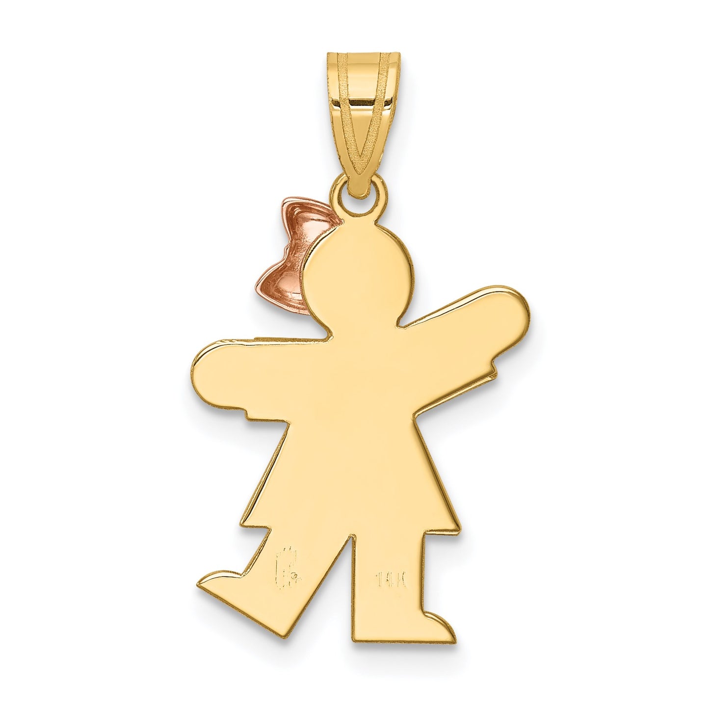 14k Two-tone The Kids Small Girl with Bow on Right Engravable Kiss Charm