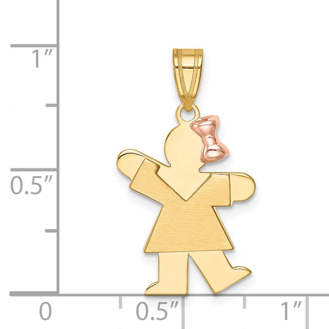 14k Two-tone The Kids Small Girl with Bow on Right Engravable Kiss Charm