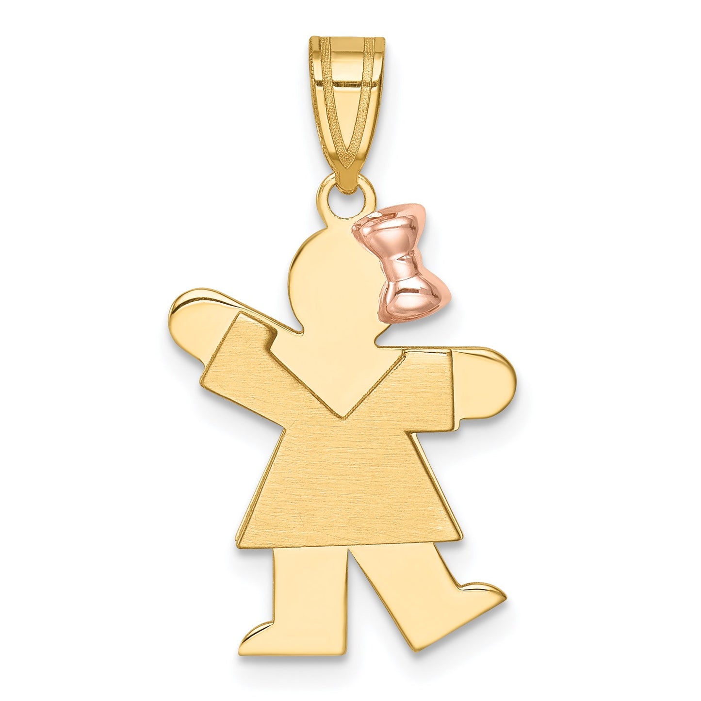 14k Two-tone The Kids Small Girl with Bow on Right Engravable Kiss Charm
