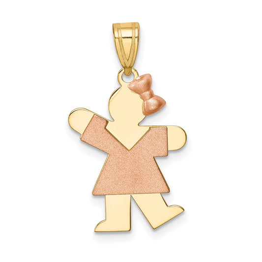 14k Two-tone The Kids Small Girl with Bow on Right Engravable Kiss Charm