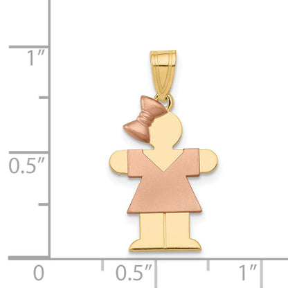14k Two-tone The Kids Small Girl with Bow on Left Engravable Hugs Charm