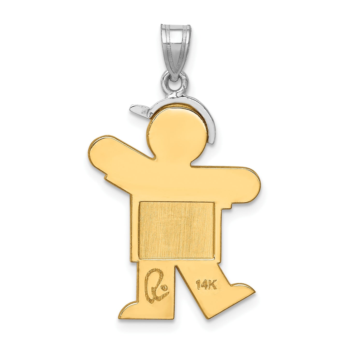 14k Two-tone The Kids Medium Boy with Hat on Left Engravable Kiss Charm