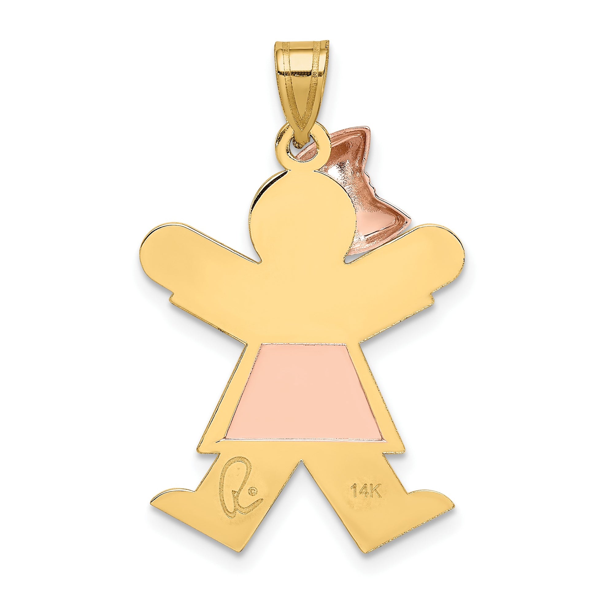 14k Two-tone The Kids Medium Girl with Bow on Left Engravable Joy Charm