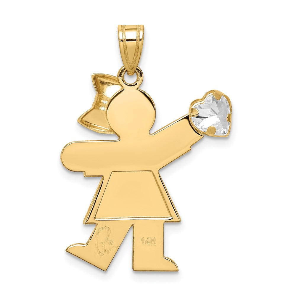 14k Girl with CZ April Birthstone Charm