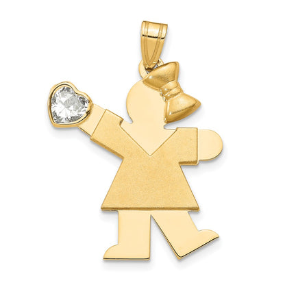 14k Girl with CZ April Birthstone Charm