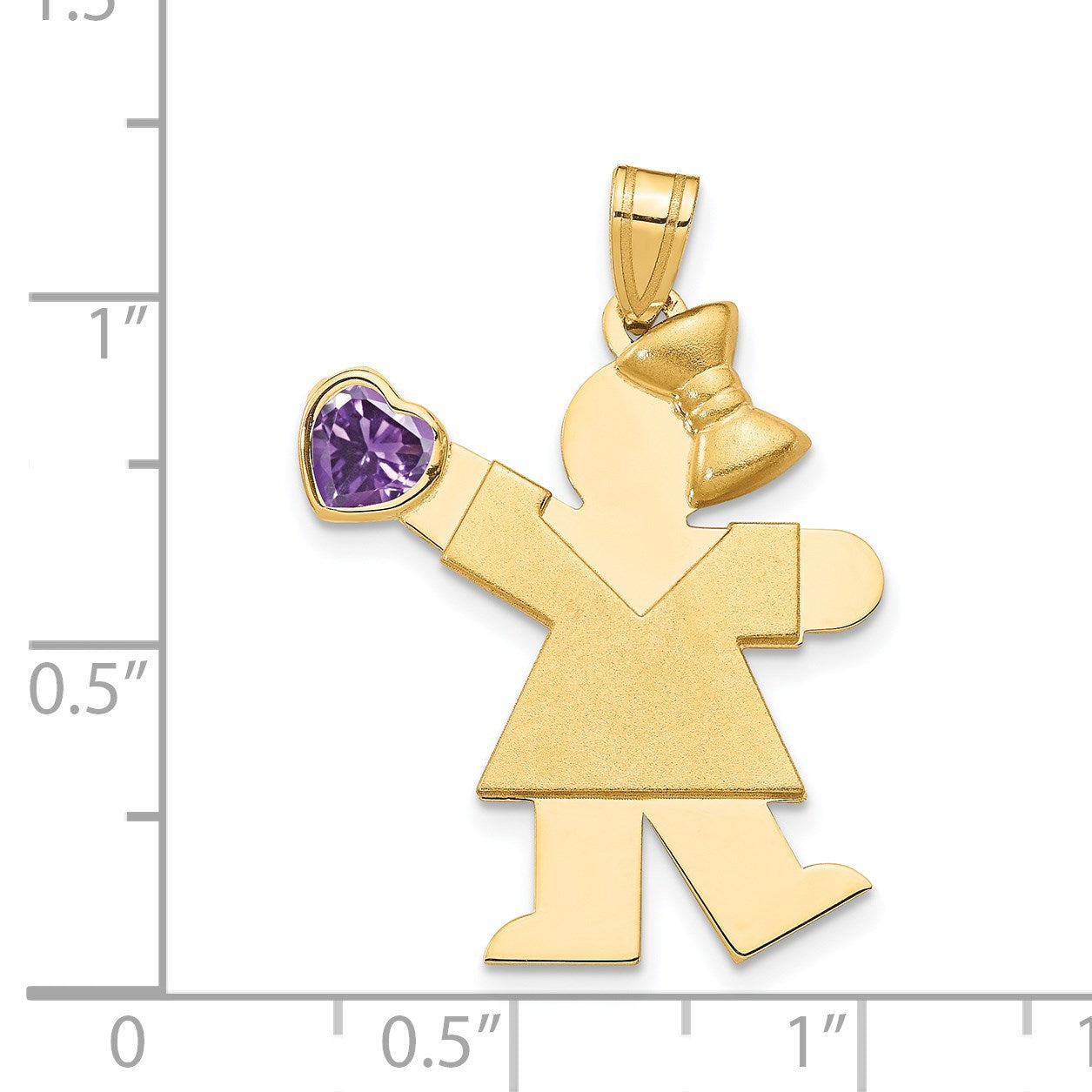 14k The Kids Girl with Purple CZ February Birthstone Engravable Kiss Charm
