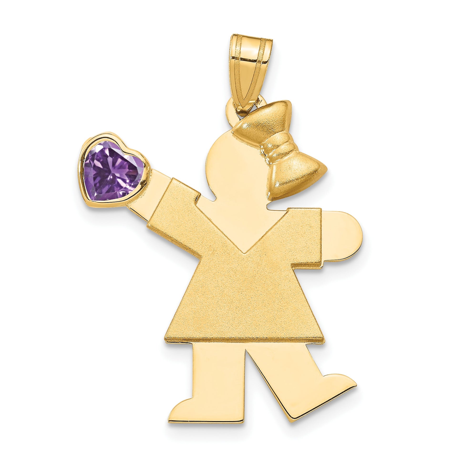 14k The Kids Girl with Purple CZ February Birthstone Engravable Kiss Charm